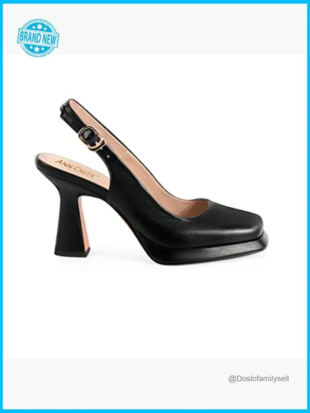 Platform Slingback High Heels Chunky Square Toe Pumps Adjustable Buckle